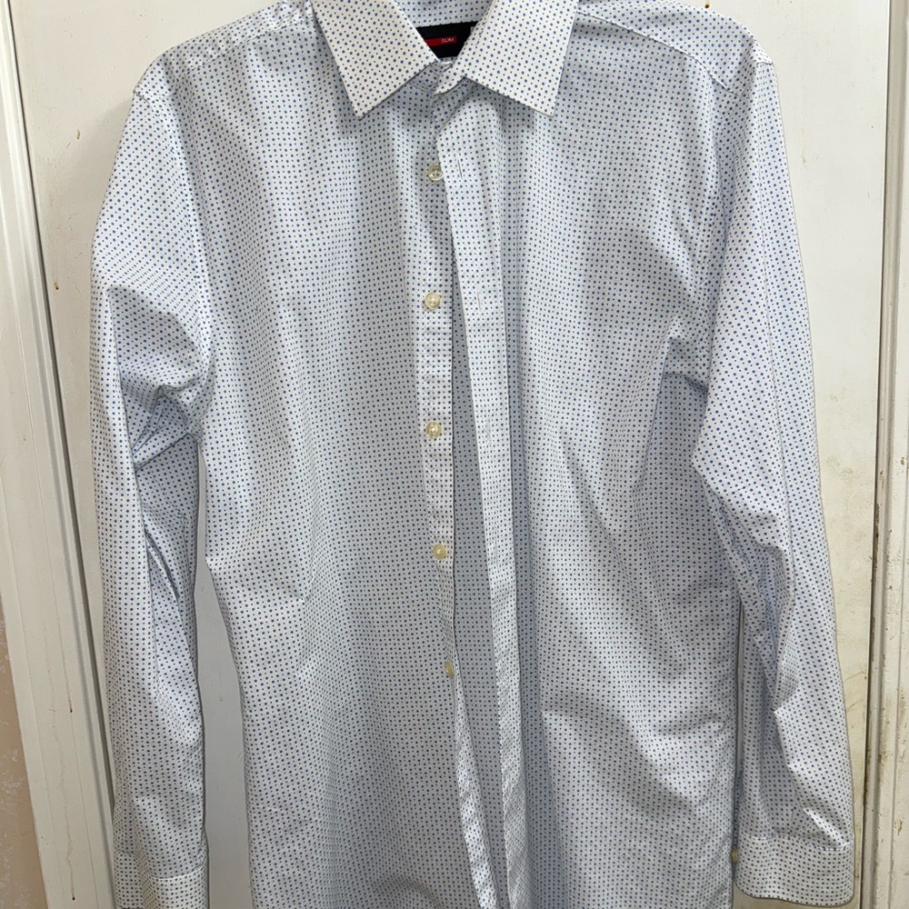 JF J.Ferrar Blue Dress Shirt Crisp Cotton Blend